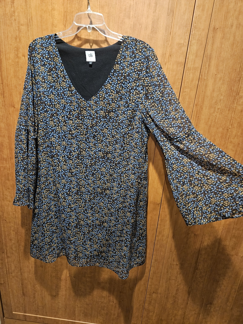 Blue & Tan Floral V-Neck Long Sleeve Mini Dress